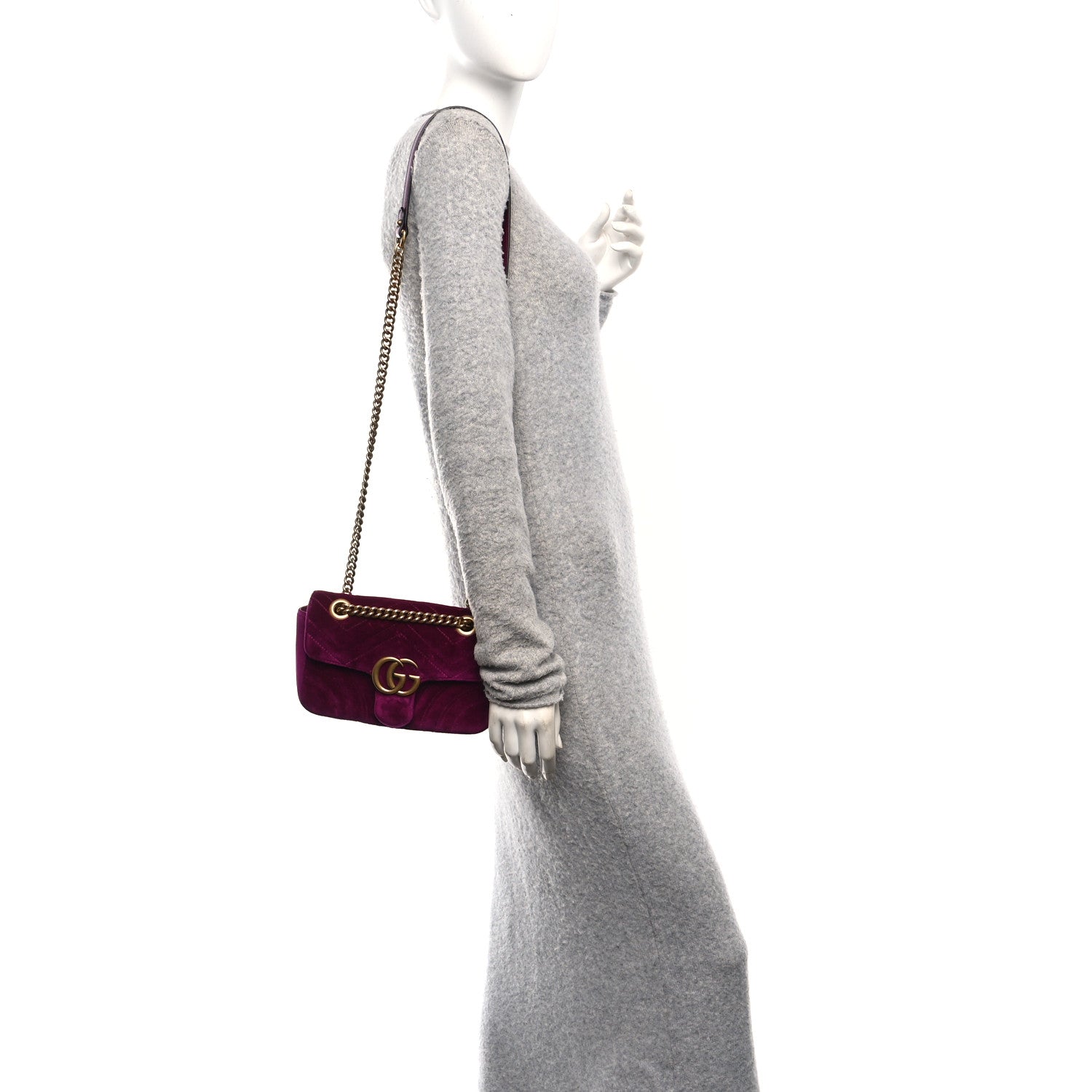 Gucci Velvet Matelasse Mini GG Marmont Shoulder Bag Fuchsia Violet Cyclamen 2 of 11