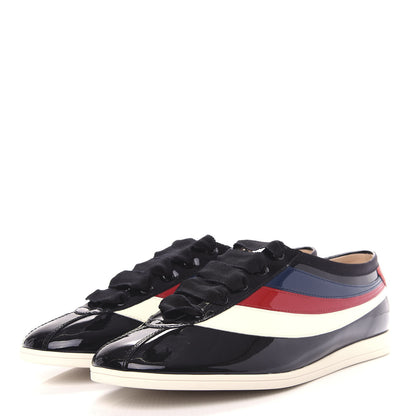 Gucci Patent Calfskin Mens Web Falacer Sneakers 8 Black 3 of 12