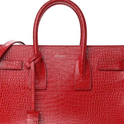 Saint Laurent Calfskin Crocodile Embossed Small Sac De Jour Eros Red 8 of 14