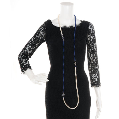 Chanel Pearl CC Long Necklace Pearly White Blue 2 of 6
