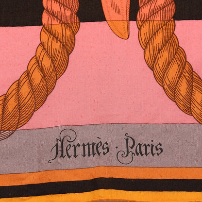 Hermes Cashmere Silk Della Cavalleria Shawl 140 Soleil Rose Brun 6 of 8