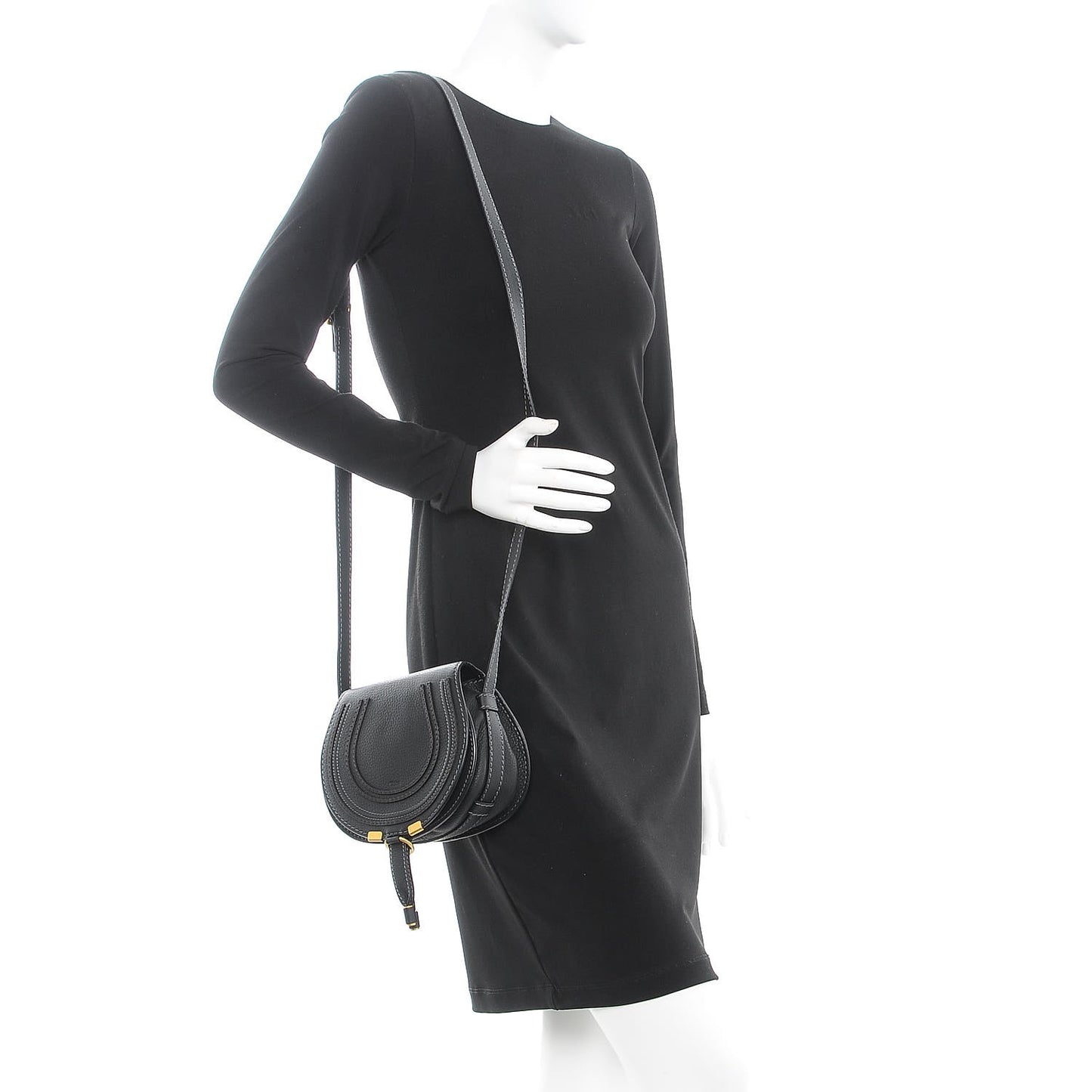 Calfskin Mini Marcie Round Crossbody Bag Black