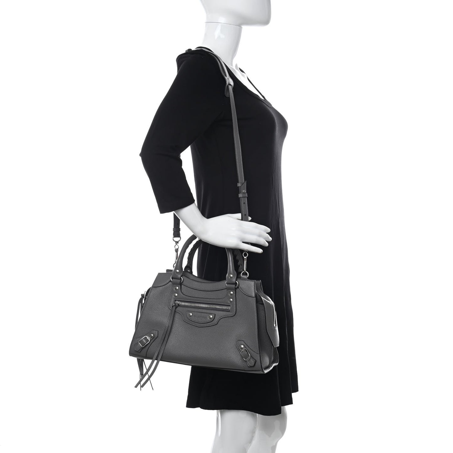 Grained Calfskin Neo Classic Silver Hardware S City Dark Grey