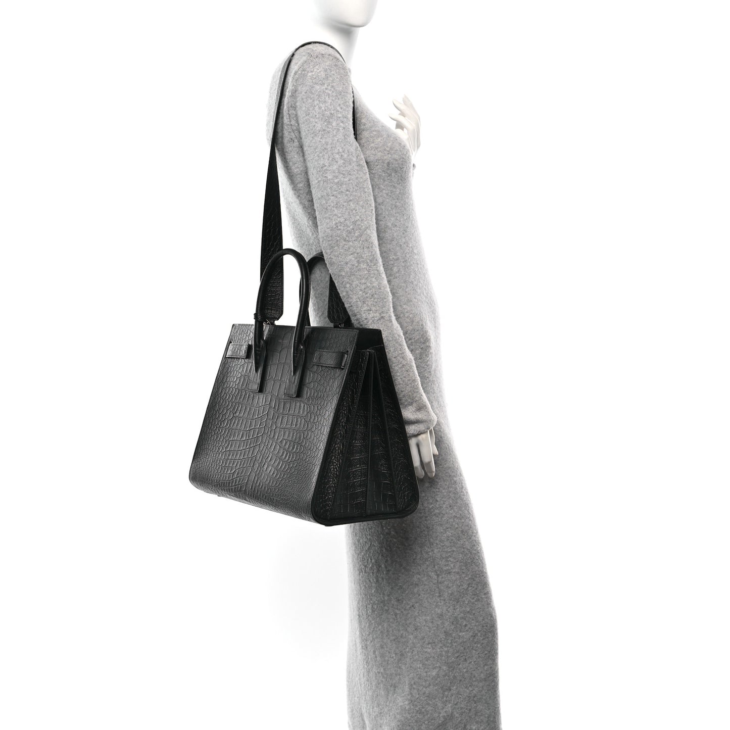 Calfskin Crocodile Embossed Large Sac De Jour Carryall Black
