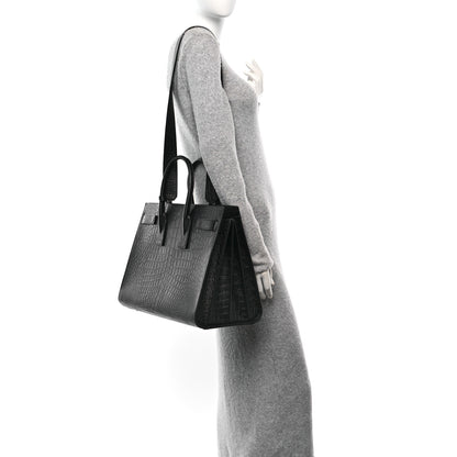 Saint Laurent Calfskin Crocodile Embossed Large Sac De Jour Carryall Black 2 of 10