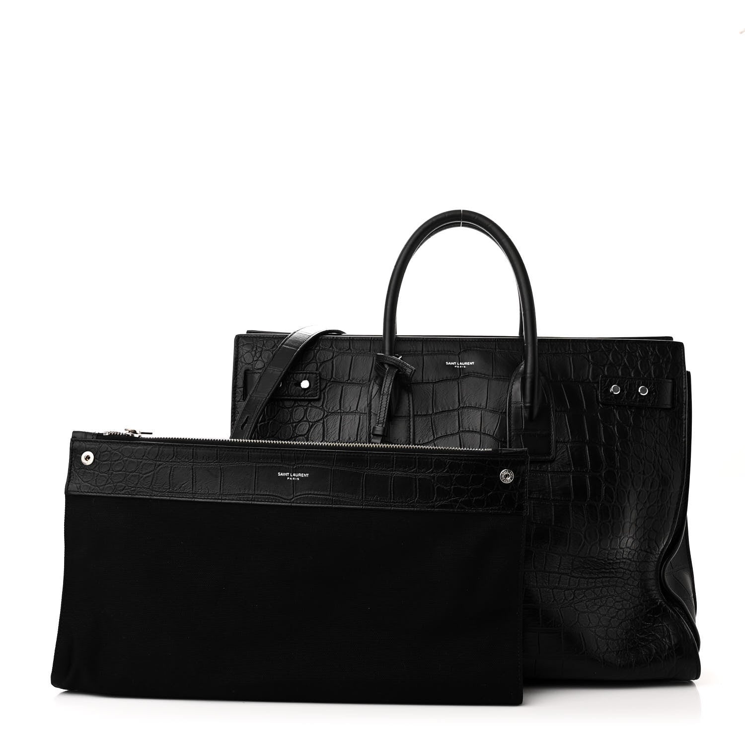 Saint Laurent SAINT LAURENT Calfskin Crocodile Embossed Large Souple Sac De Jour Black 3 of 10