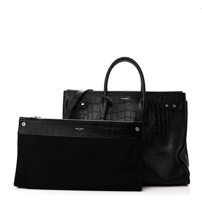 Saint Laurent SAINT LAURENT Calfskin Crocodile Embossed Large Souple Sac De Jour Black 3 of 10