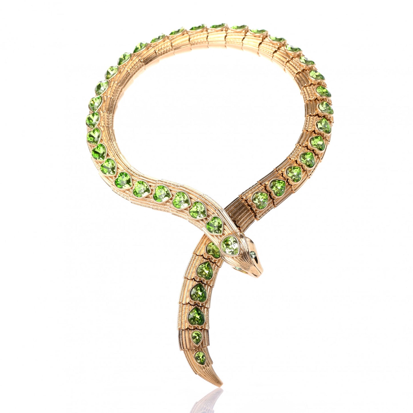 Crystal Heart Snake Necklace Gold Green