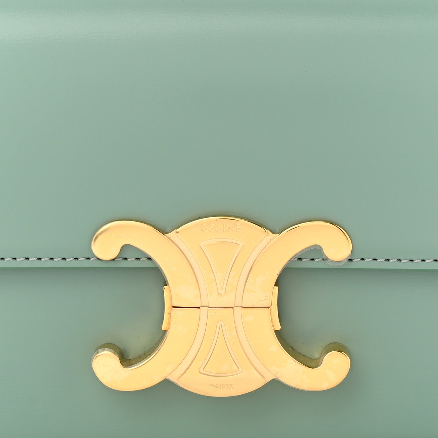 Shiny Calfskin Triomphe Shoulder Bag Celadon