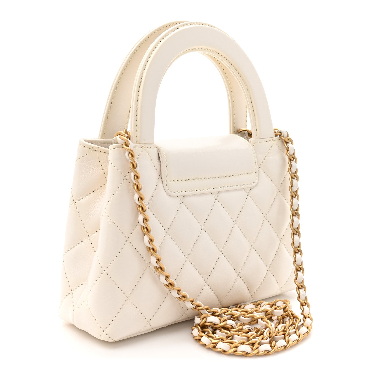 Chanel Shiny Aged Calfskin Quilted Nano Kelly Shopper White 3 of 10