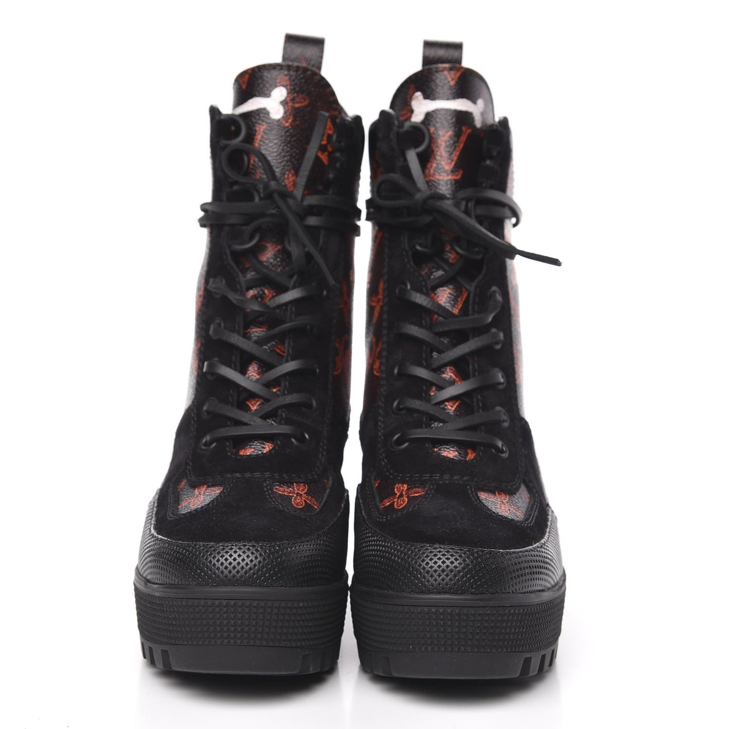 Suede Calfskin Catogram Laureate Platform Desert Boots 37 Black Marron