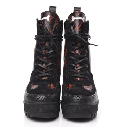 Louis Vuitton Suede Calfskin Catogram Laureate Platform Desert Boots 37 Black Marron 2 of 7