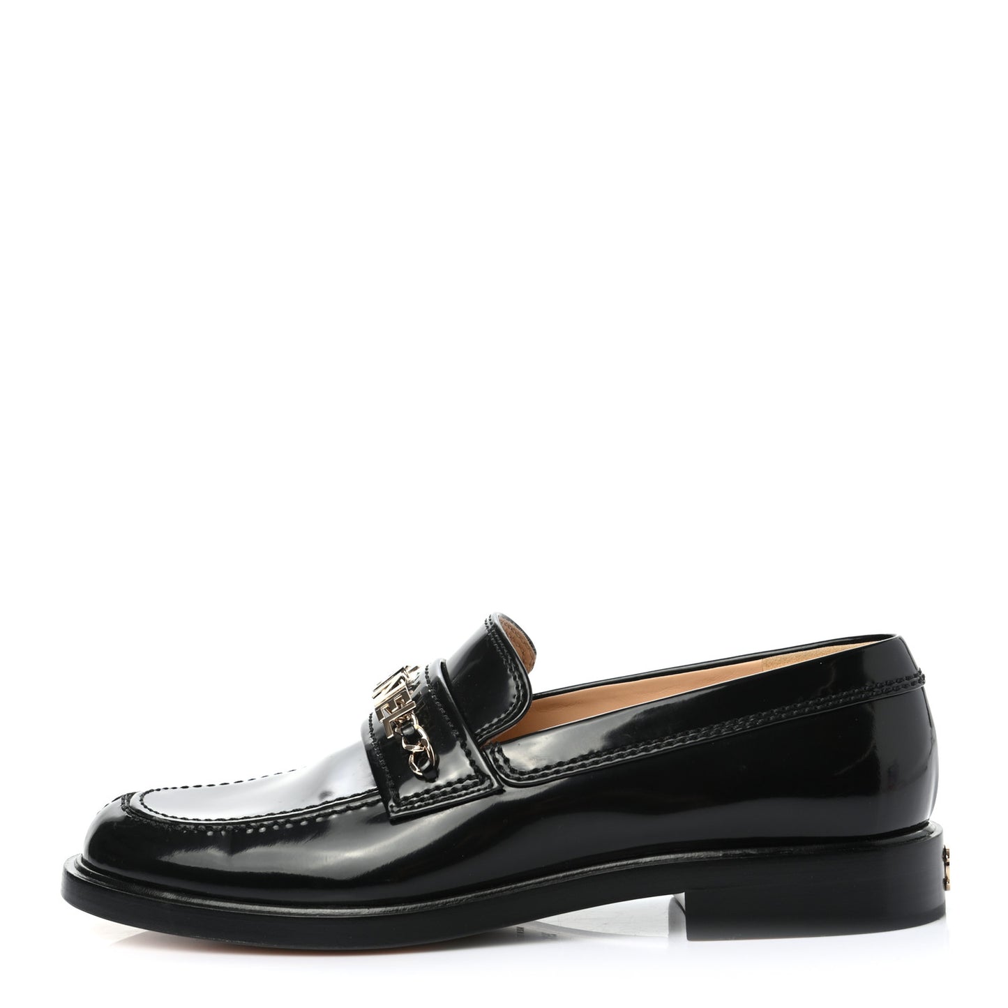 Shiny Calfskin Logo Loafers 39.5 Black