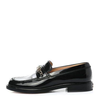 Chanel Shiny Calfskin Logo Loafers 39.5 Black 1 of 8