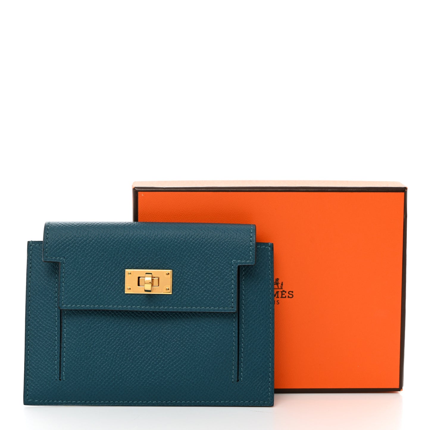 Epsom Kelly Pocket Compact Wallet Vert Bosphore