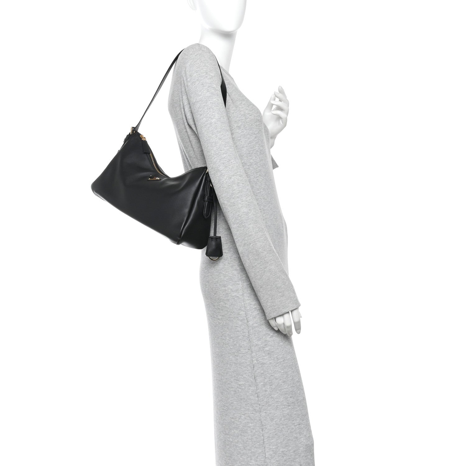 Prada Soft Calfskin Large Aimée Shoulder Bag Black 2 of 10
