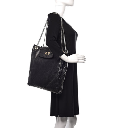 Chanel Metallic Crackled Calfskin Perforated Drill Shoulder Bag Black 2 of 13