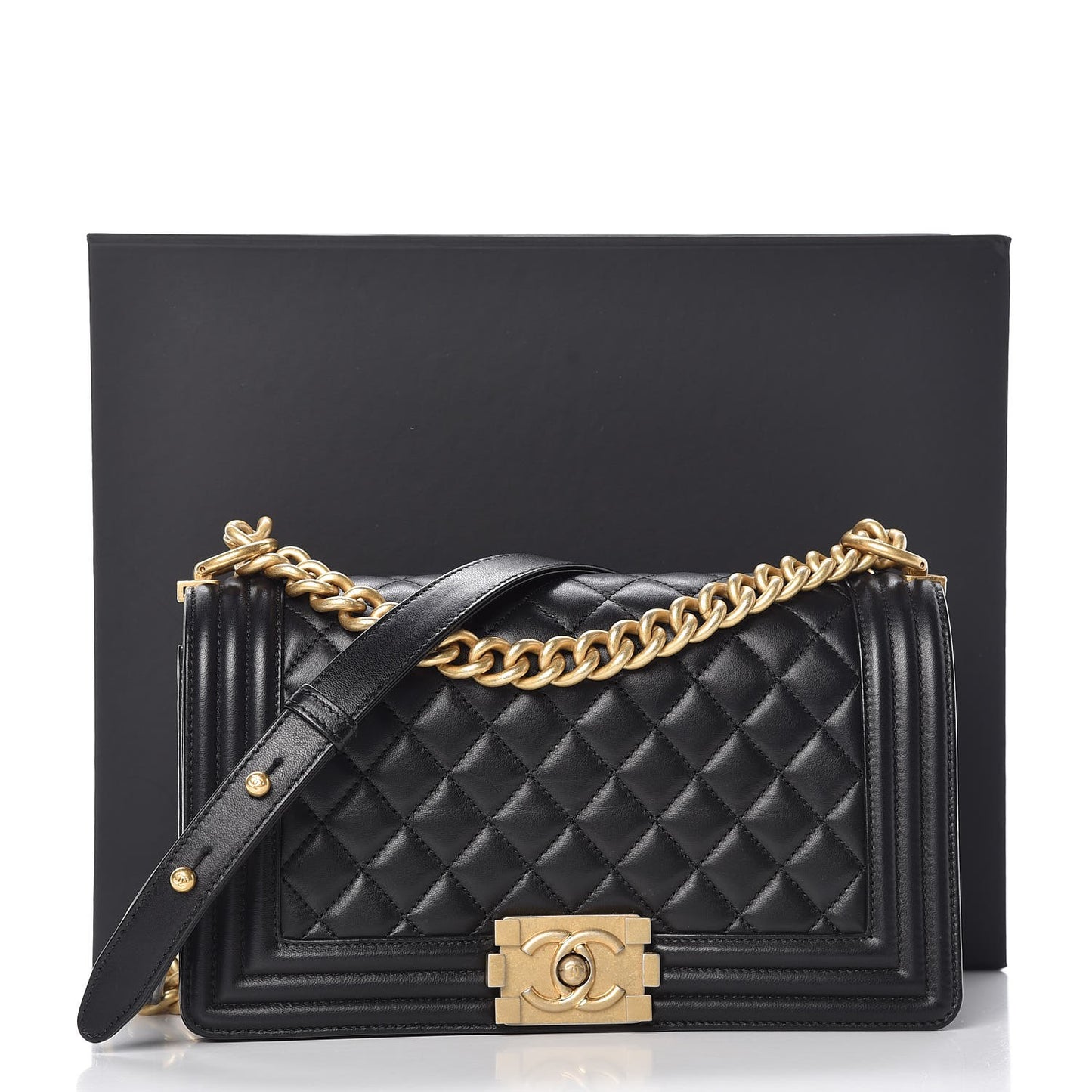Lambskin Quilted Medium Boy Flap Black