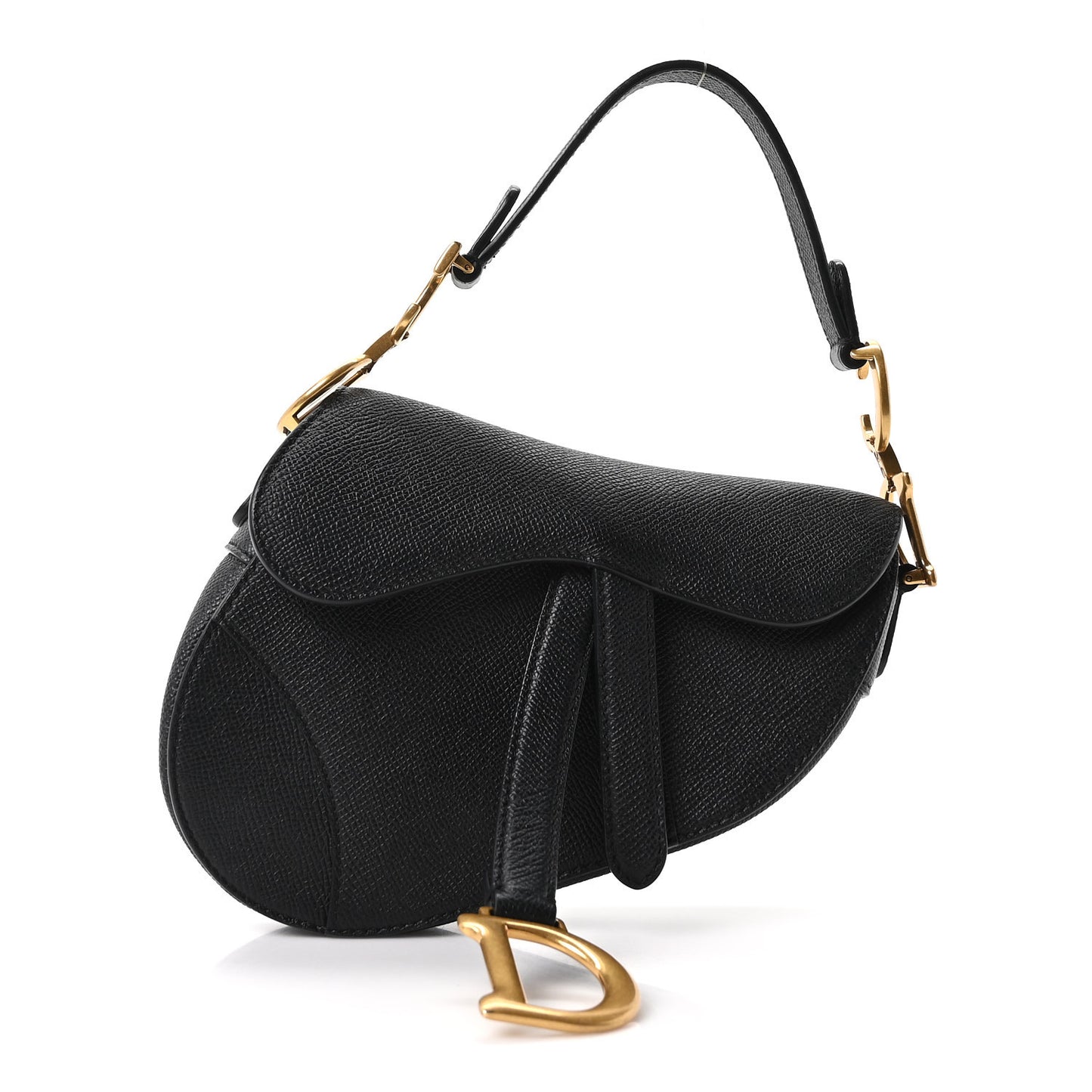 Grained Calfskin Mini Saddle Bag Black