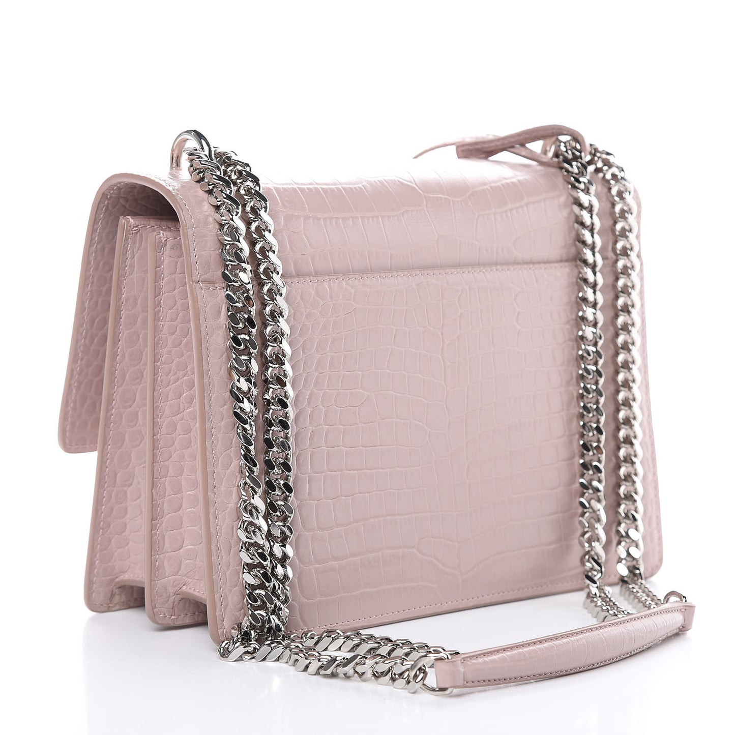 Calfskin Crocodile Embossed Medium Monogram Sunset Powder Pink