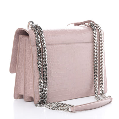 Saint Laurent Calfskin Crocodile Embossed Medium Monogram Sunset Powder Pink 3 of 11