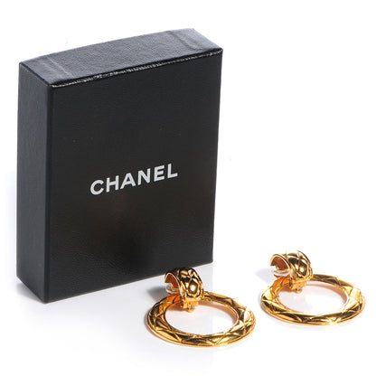 Chanel Quilted Hoop Clip On Earrings Gold 5 of 5
