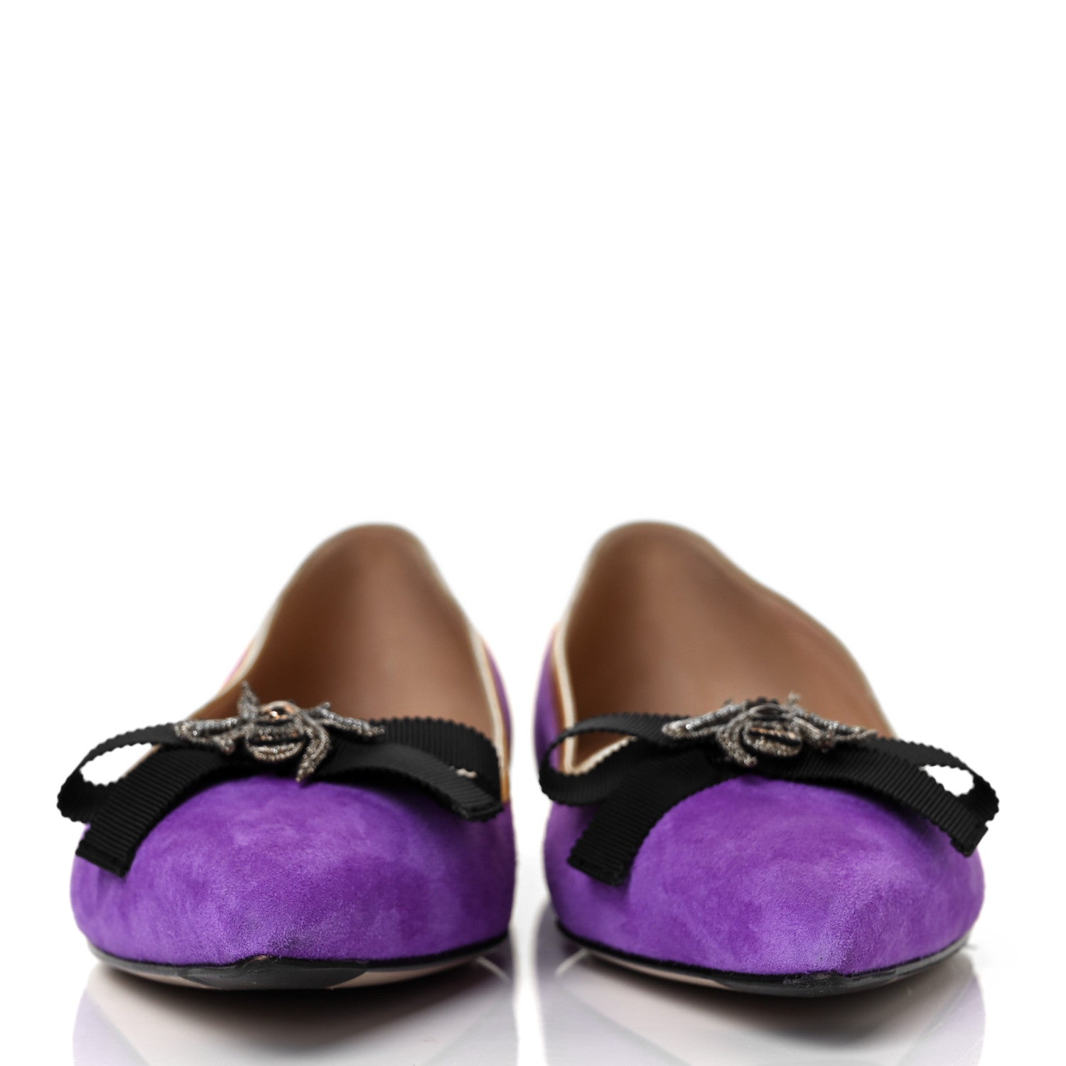 Gucci Kid Scamosciato Nappa Moody Bee Flats 37 Shine Purple Oro Vecchio Black 2 of 8
