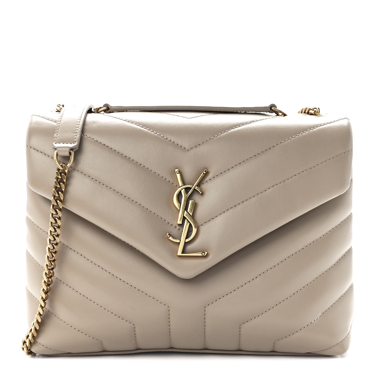 Saint Laurent Calfskin Y Quilted Monogram Small Loulou Chain Satchel Dark Beige 1 of 12