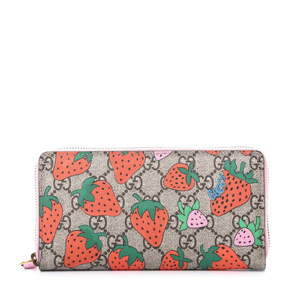 Gucci GG Supreme Monogram Strawberry Zip Around Wallet Light Pink 1 of 7