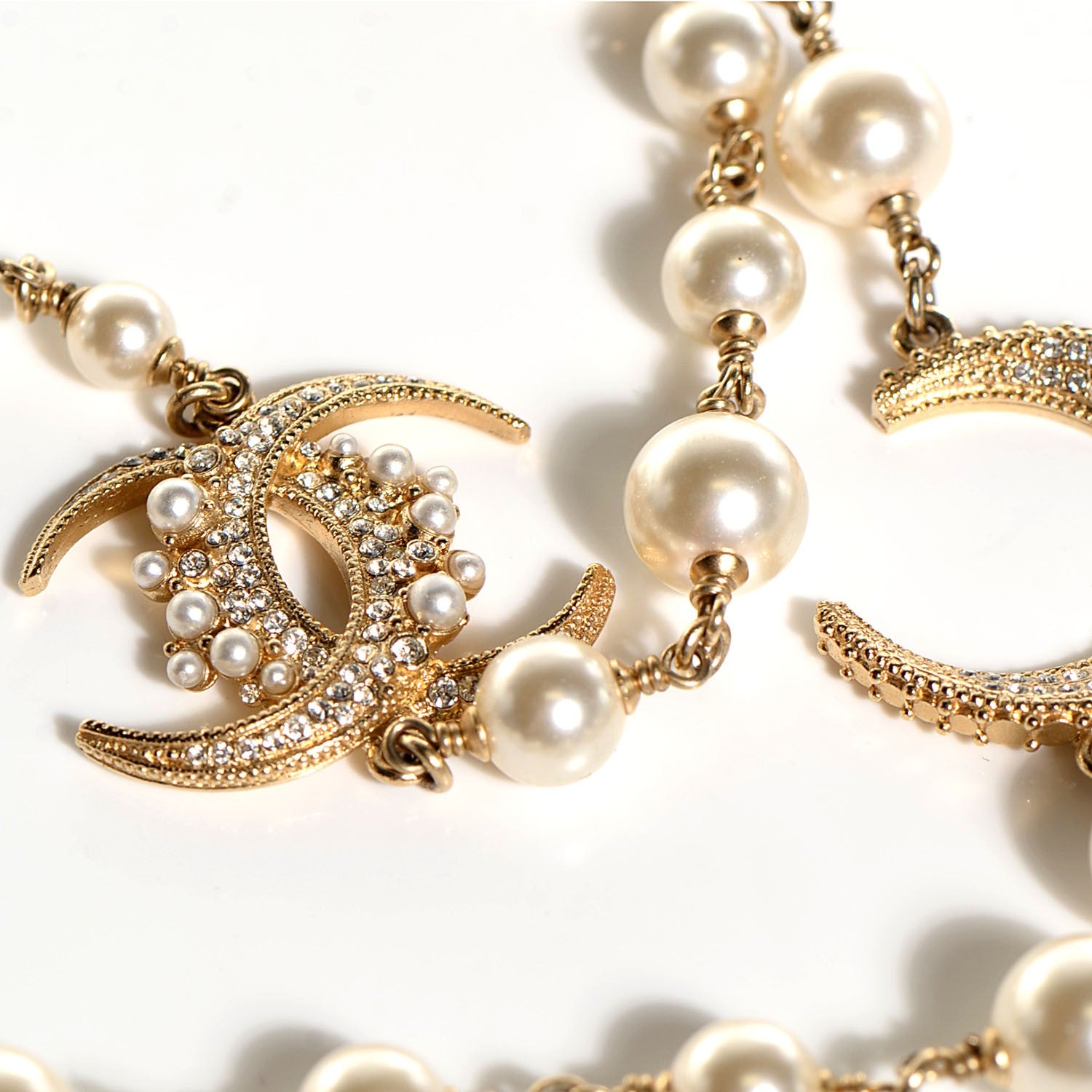 Chanel Crystal Pearl CC Long Necklace Gold 3 of 4