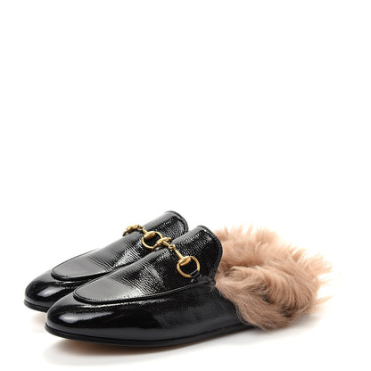 Gucci Patent Fur Womens Princetown Slippers 36.5 Black Natural 3 of 10