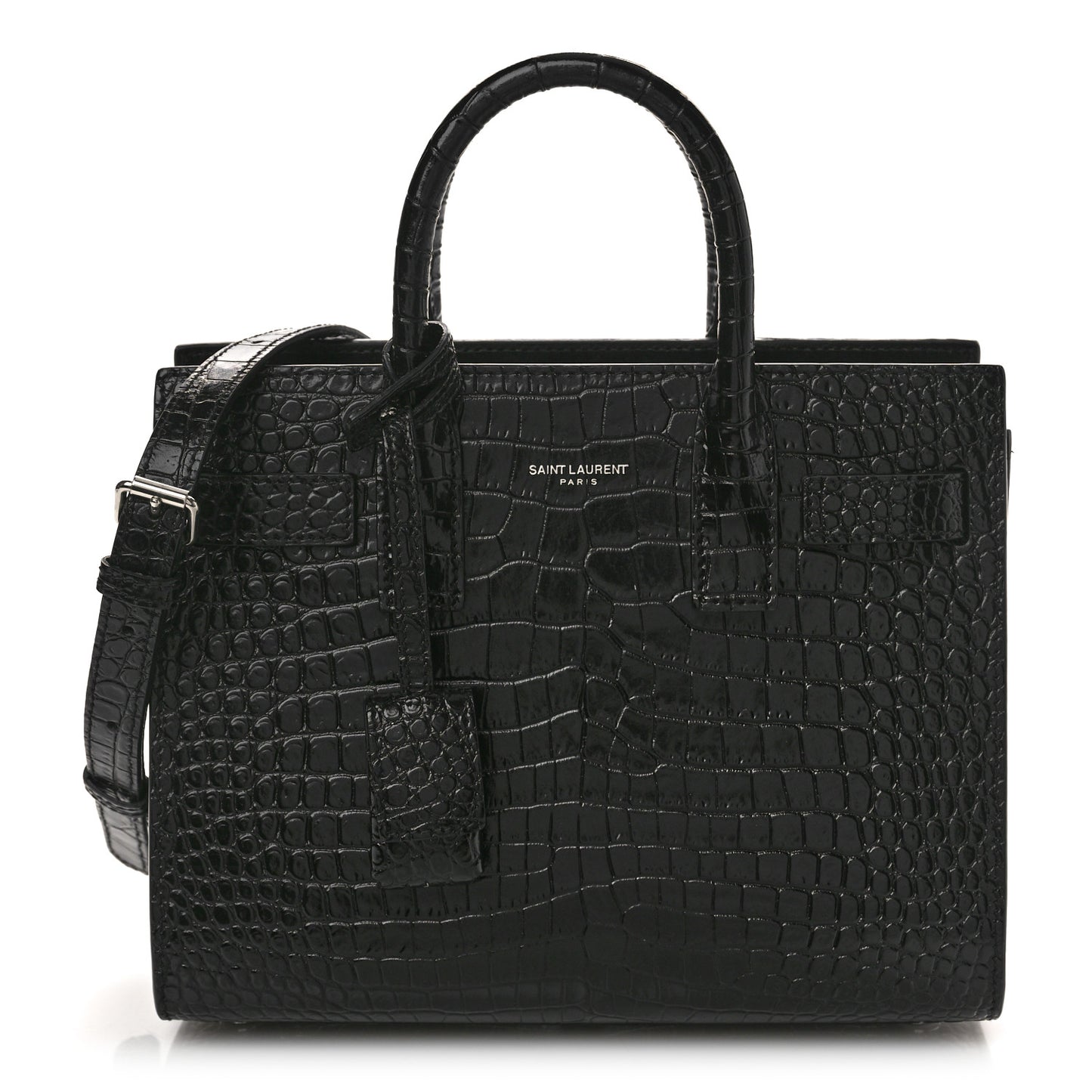 Calfskin Crocodile Embossed Nano Sac De Jour Black