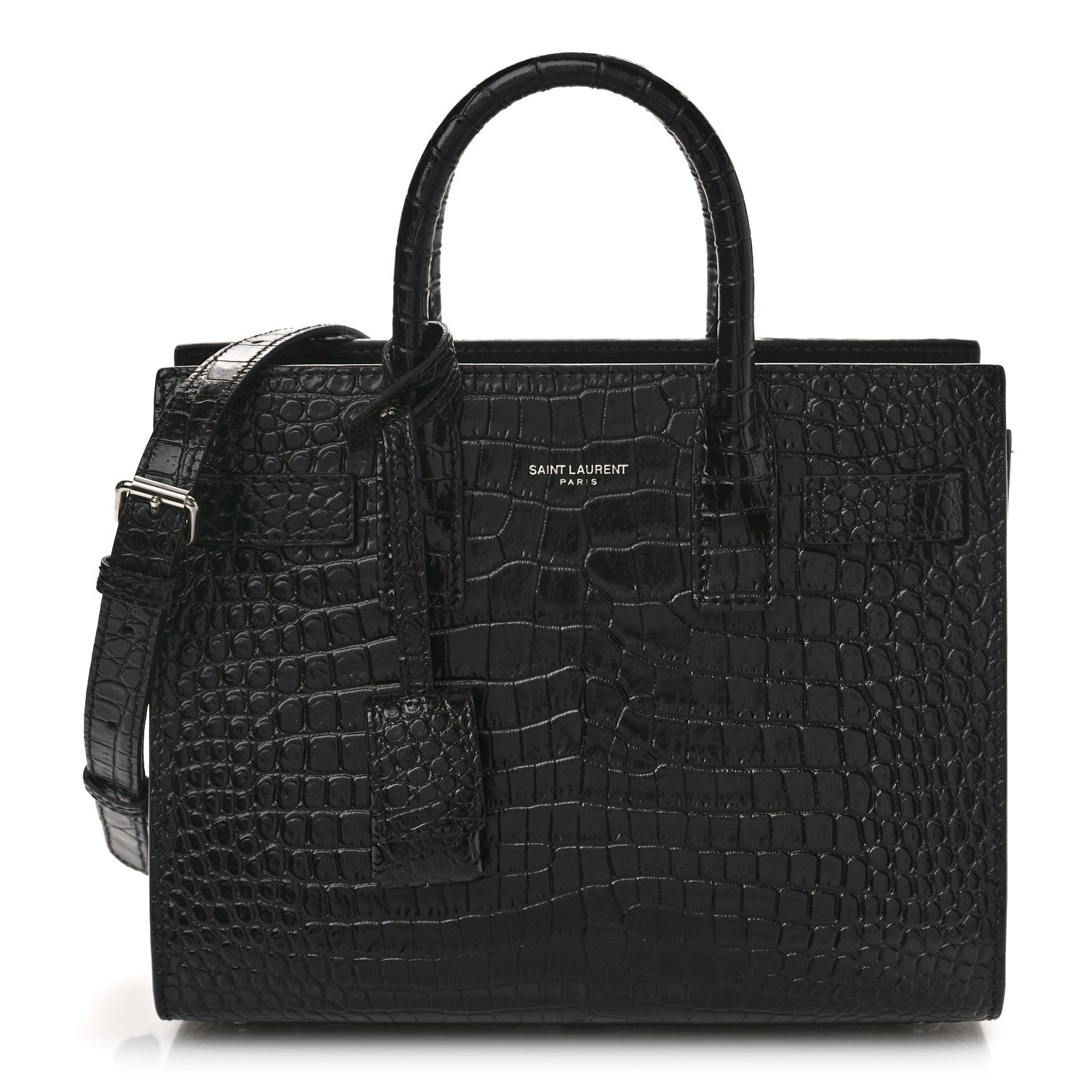 Saint Laurent Calfskin Crocodile Embossed Nano Sac De Jour Black 1 of 11