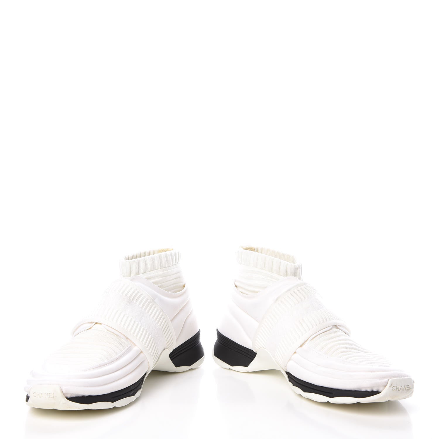 Chanel Stretch Fabric CC Sneakers 37.5 White 8 of 10
