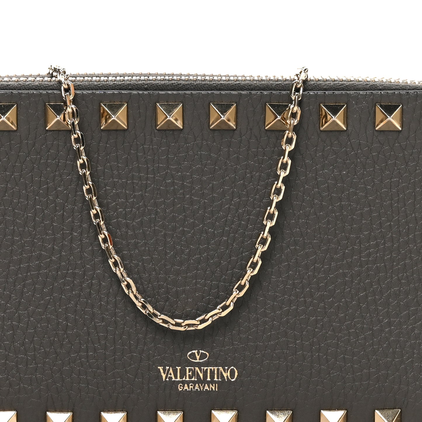 Pebbled Calfskin Rockstud Double Zip Camera Crossbody Bag Graphite