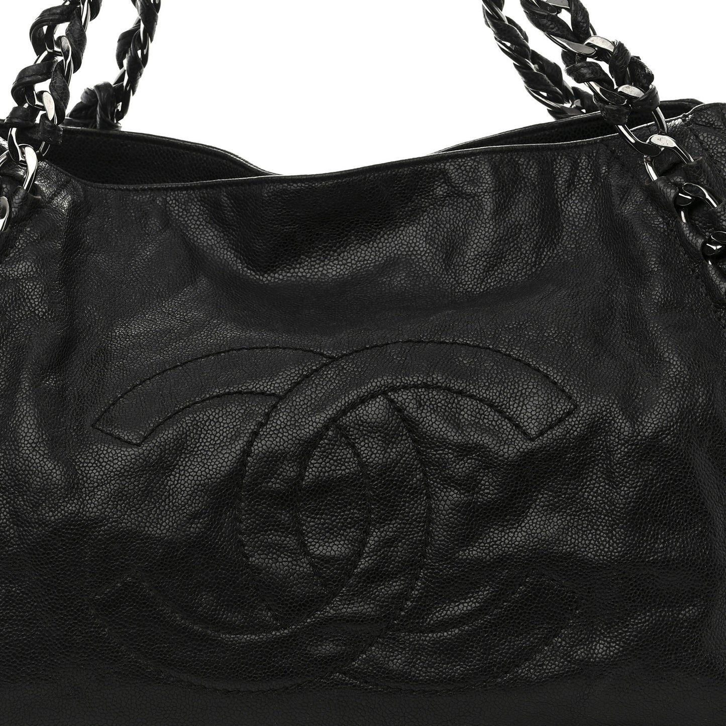 Glazed Calfskin East West Modern Chain Tote Black