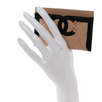 Chanel Caviar Quilted Filigree Card Holder Beige Black 2 of 13