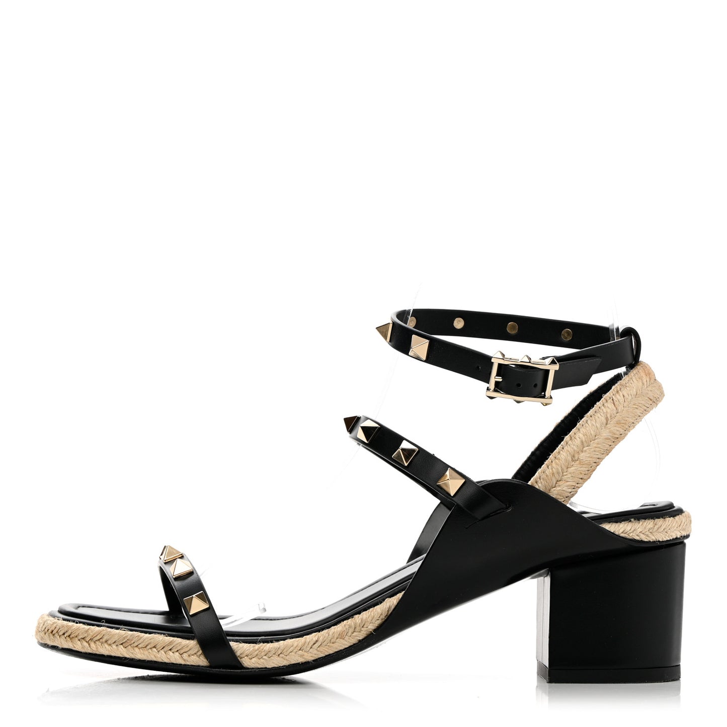 Calfskin Rockstud Ankle Strap Espadrille 10/60mm Sandals 38 Black