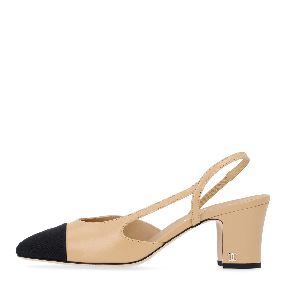 Goatskin Grosgrain Cap Toe CC Slingback Pumps 40 Beige Black