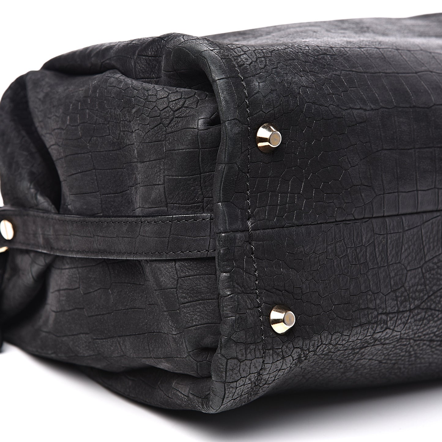 Crocodile Stamped Calfskin Trilogy Bowling Bag Black