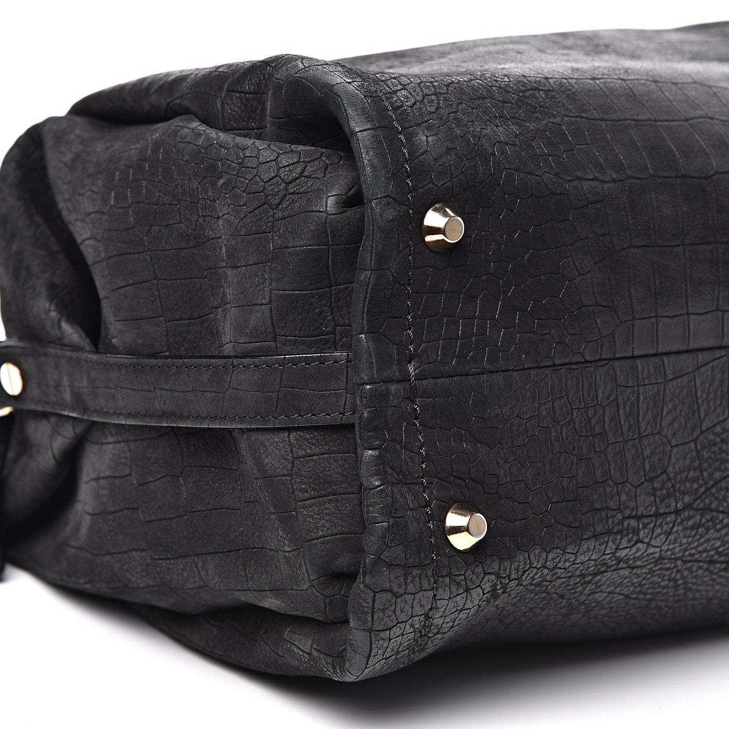 Lanvin Crocodile Stamped Calfskin Trilogy Bowling Bag Black 7 of 14