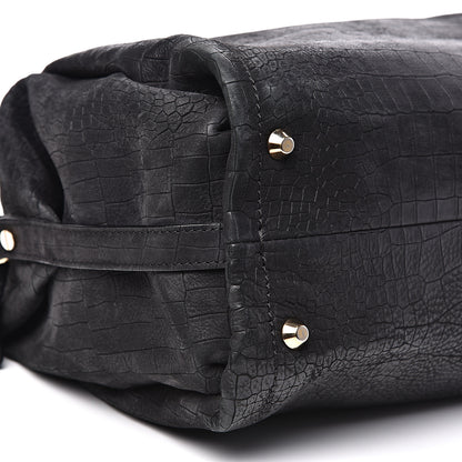 Lanvin Crocodile Stamped Calfskin Trilogy Bowling Bag Black 7 of 14