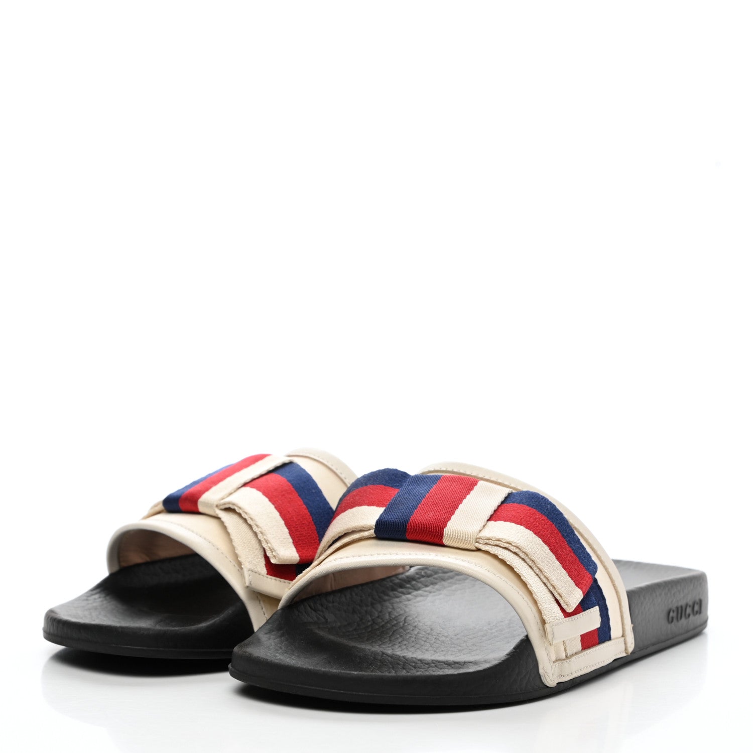 Gucci Satin Web Sylvie Bow Slide Sandals 39 White 3 of 14