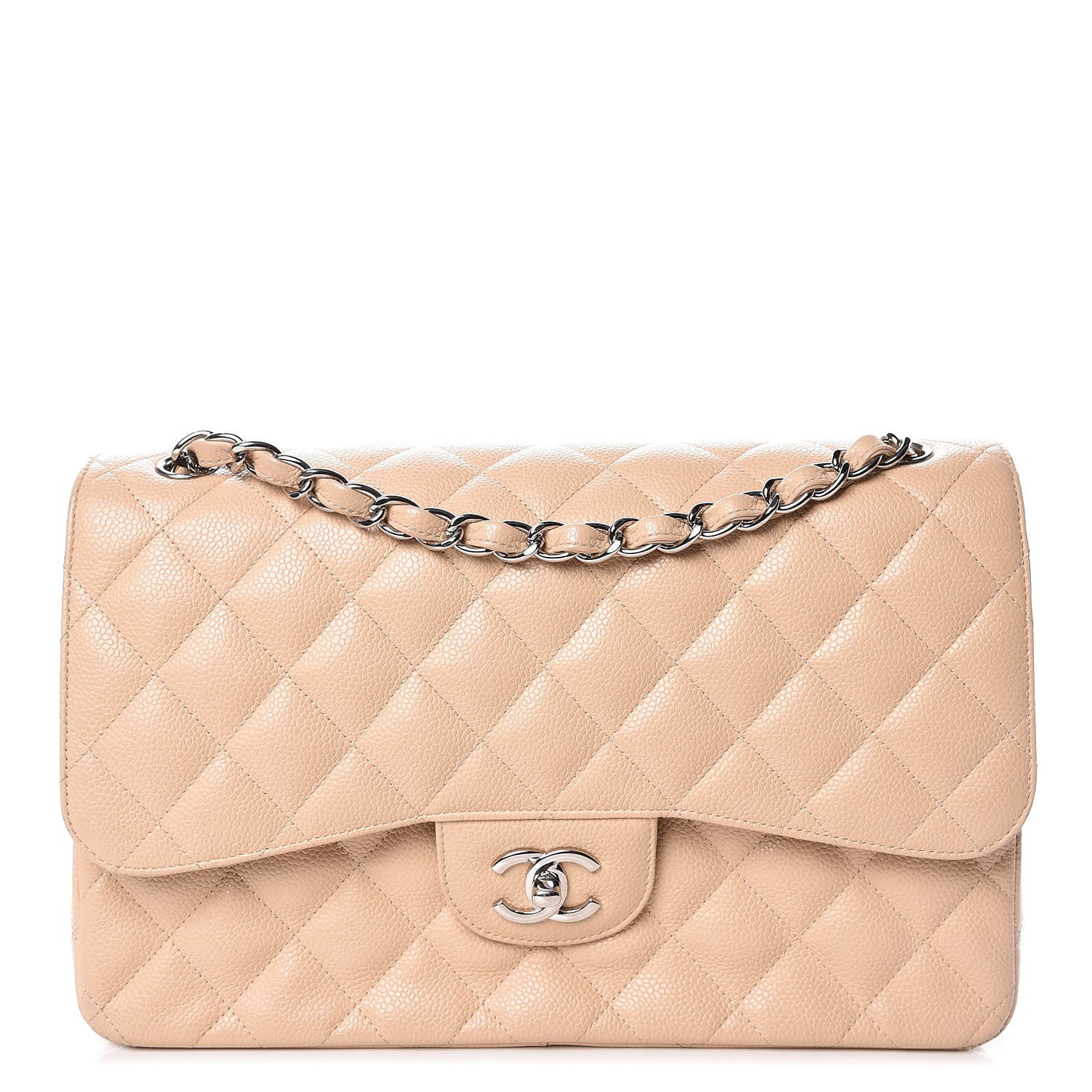 Caviar Quilted Jumbo Double Flap Beige Clair