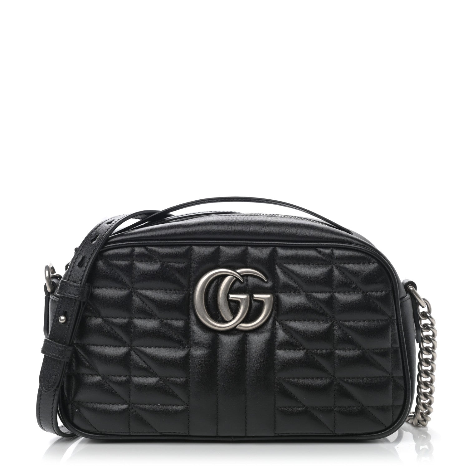 Gucci Calfskin Matelasse Aria Small GG Marmont Chain Shoulder Bag Black 1 of 10