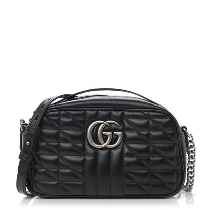 Gucci Calfskin Matelasse Aria Small GG Marmont Chain Shoulder Bag Black 1 of 10
