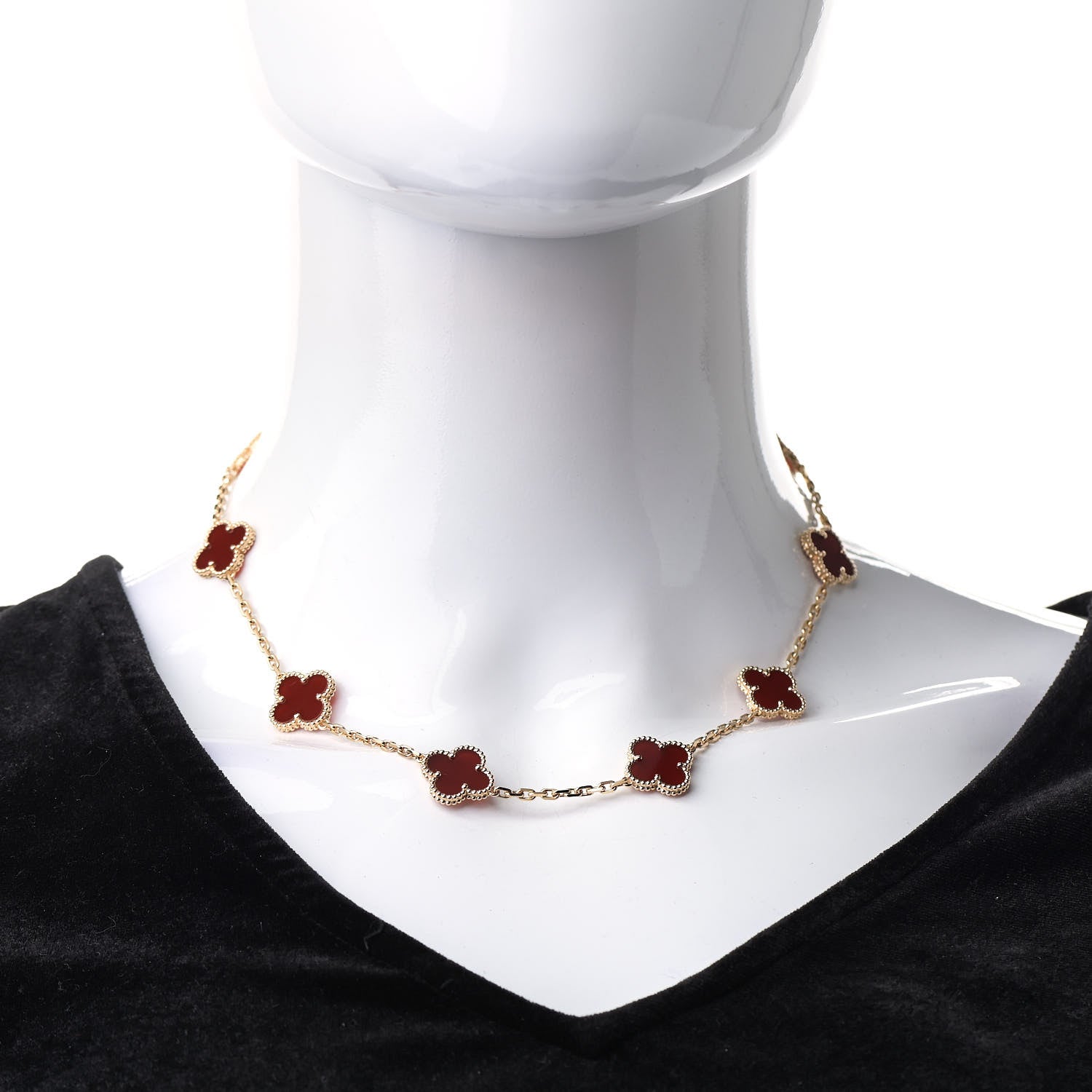 Van Cleef & Arpels 18K Yellow Gold Carnelian 10 Motifs Vintage Alhambra Necklace 2 of 7
