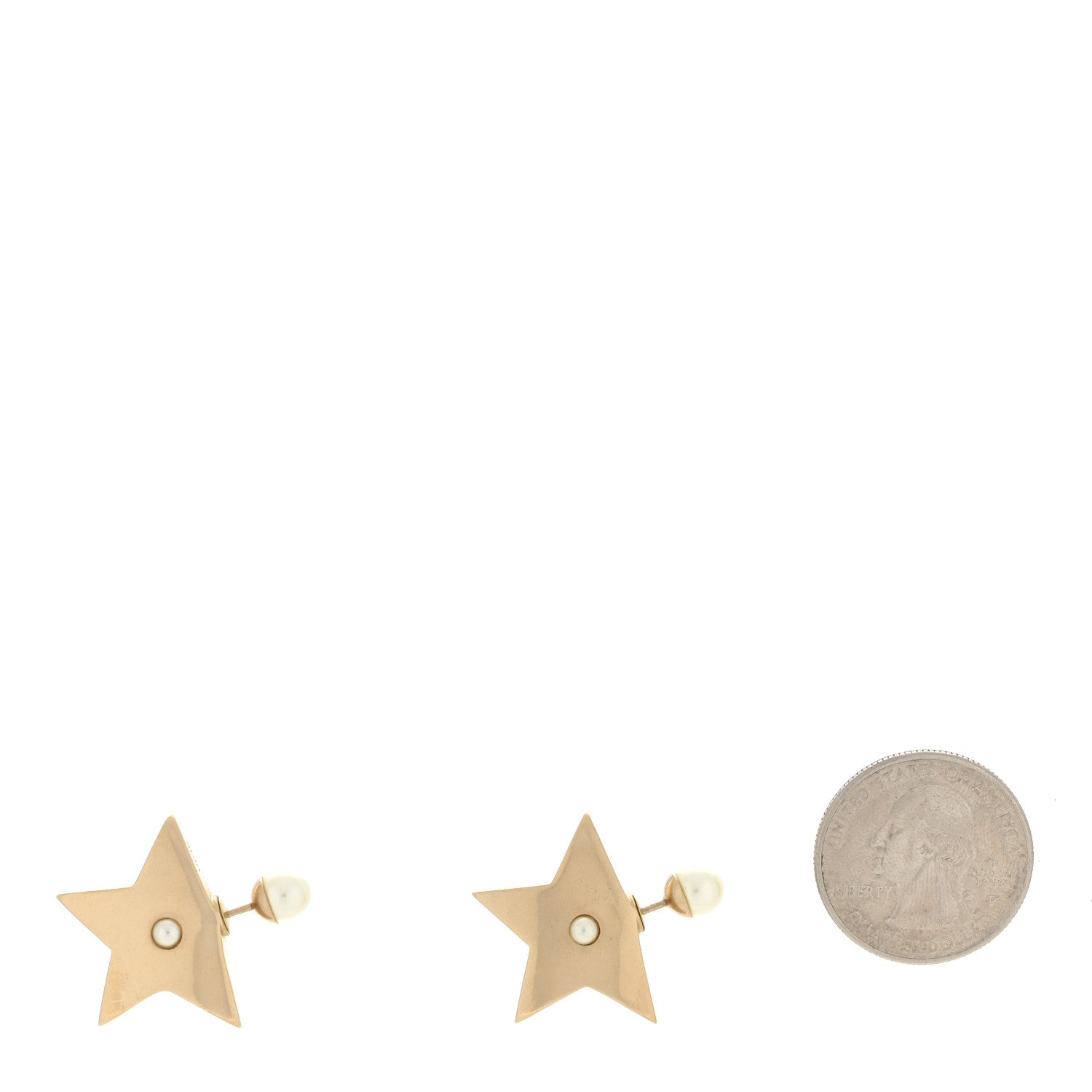 Christian Dior Metal Pearl Star Earrings Gold 2 of 4