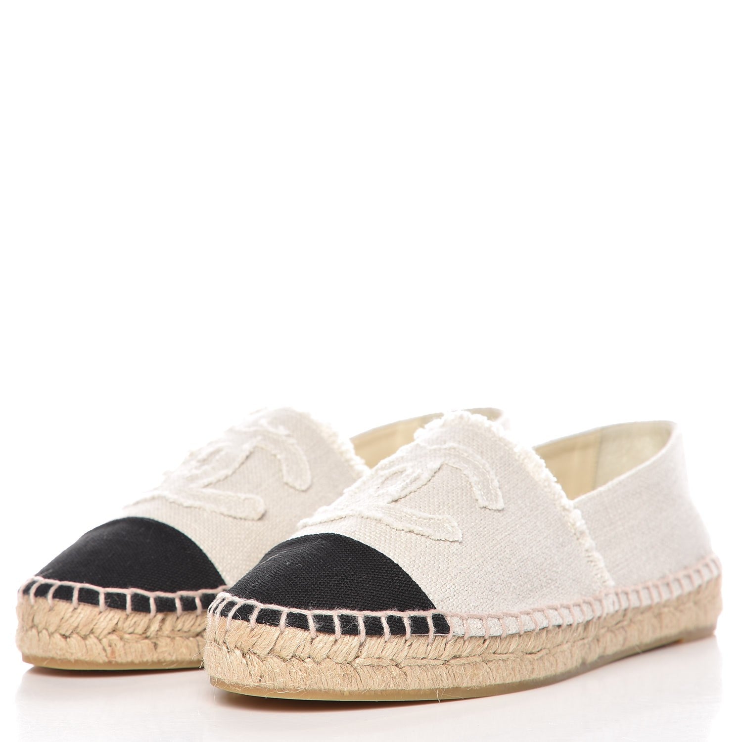 Chanel Linen CC Espadrilles 38 Beige Black 2 of 12