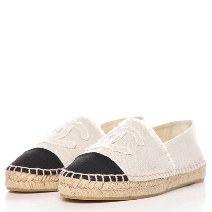 Chanel Linen CC Espadrilles 38 Beige Black 2 of 12